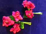 Millinery Flower 1 1/2" Crepe Fabric Roses with Velvet Leaves Rosy Pink Red Kn3 Roses