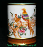 Unique Enamel Color Porcelain Phoenix Birds Peony Flower Brush Pot Pencil Vase Peony