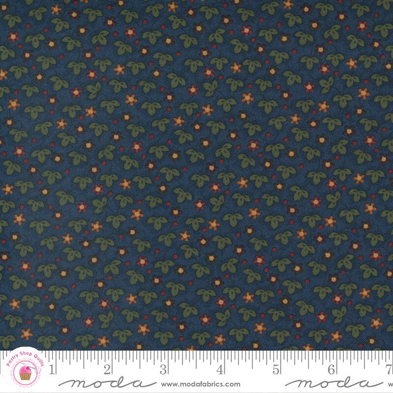 Moda MAPLE HILL 9682 14 Navy Blue Leaves KANSAS TROUBLES Quilt Fabric Flowering Plants