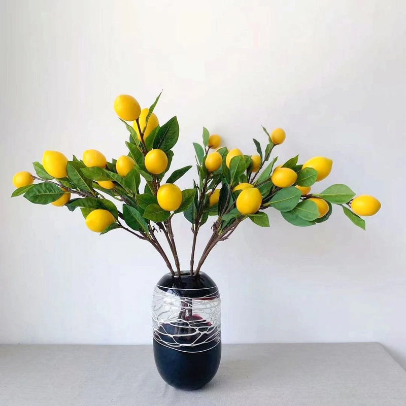 Artificial Lemon Branch 65cm Yellow Lemon Long Branches Leaves Green Plant F NY Green Plant
