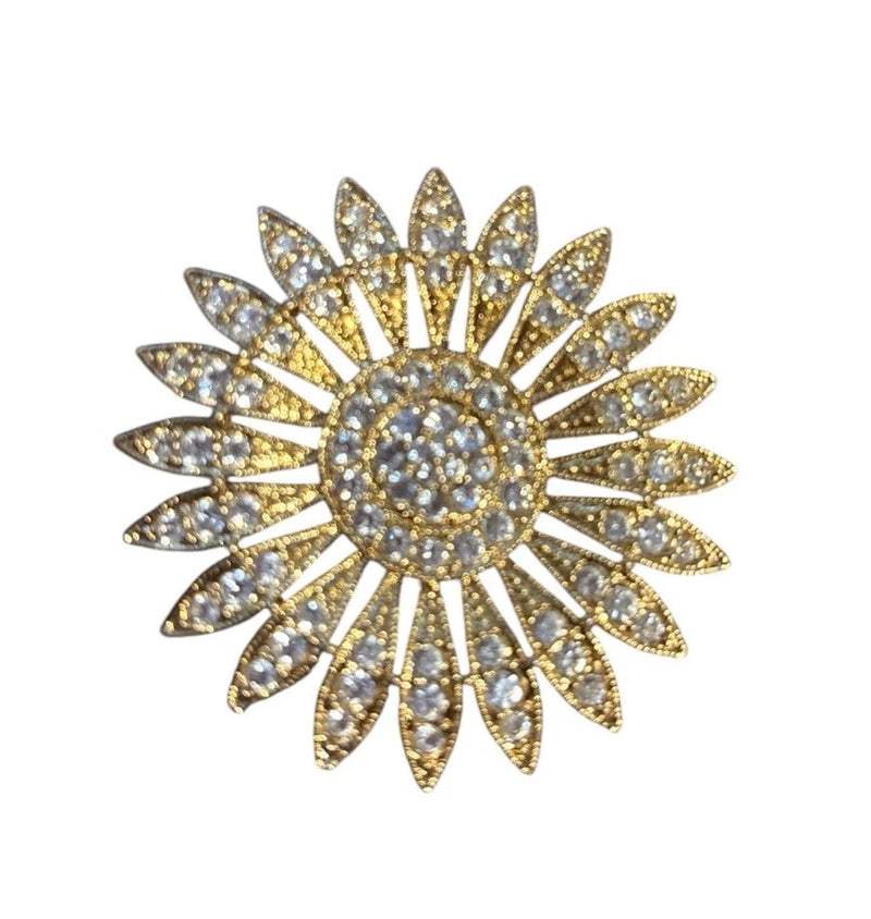 Vintage Gold Tone Rhinestone Statement Sunflower Flower Sun Brooch Sunflower