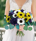 Purple Yellow Daisy Bridal Bouquet Sunflower Sola Wood Bridesmaid Wedding Flower Hydrangea