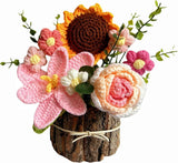 Handmade Sunflower Tulip Rose in Wooden Basket for Home Decor Girlfriend (Pink) Sunflower