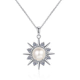 Round Moissanite Sunflower Pearl Pendant Necklace Chain 925 Sterling Silver Sunflower