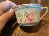 Tea Cup  China  France Peonies Pink White Flowers Gold Trim Green Peony