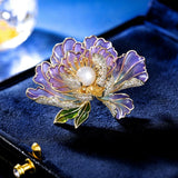 Elegant Retro Crystal Pearl Peony Flower Brooch Pin Coat Decorate Womens Gift Peony