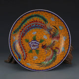 8.7"Chinese Colour Enamels Porcelain Phoenix Fung-hwang Tree Peony Flower Plate2 Peony