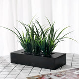 MyGift Artificial Green Grass Plants in Black Wood Rectangular Planter Pot Green Plant
