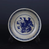 4.1" China Blue and White Porcelain Cracked Glaze Peony Flower Two Bird Plate Peony