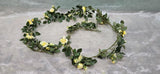 White Roses on a Green Garland - Flower Mantle Decor - Indoor Natural Decoration Green Plant