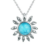 Sterling Silver Sunflower Necklace With Larimar Sunflower