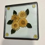 1 Sunflowers cluster Real Pressed Flowers Coaster square Metal Glass Decor drink Sunflower