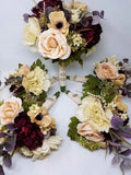 Cottage French Mixed Flowers Wedding Bouquets For Bride and Bridesmaids, 5pcs Bouquet